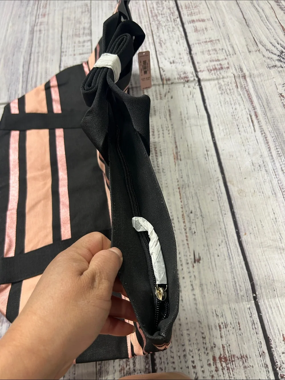 Victoria's Secret Black and Blush Stripe Canvas Tote